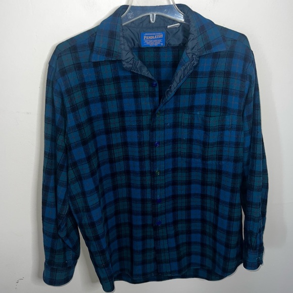 Pendleton Pure Virgin Wool Blue and Green Plaid Button Down Women’s Size Large - Picture 15 of 15